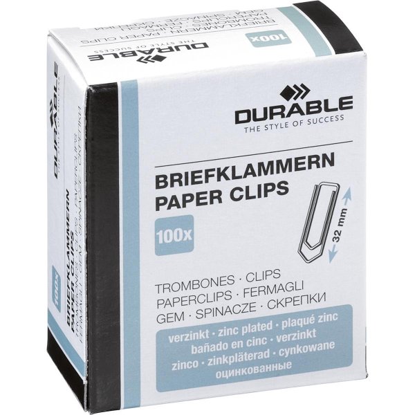 DURABLE Büroklammer spitze Form 32mm Metall verzinkt 100 St./Pack.