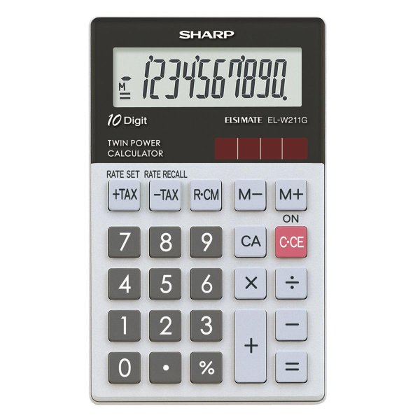 Sharp Taschenrechner EL-W211G 1 x 10-stellig schwarz/weiß Batterie, Solar-Energie