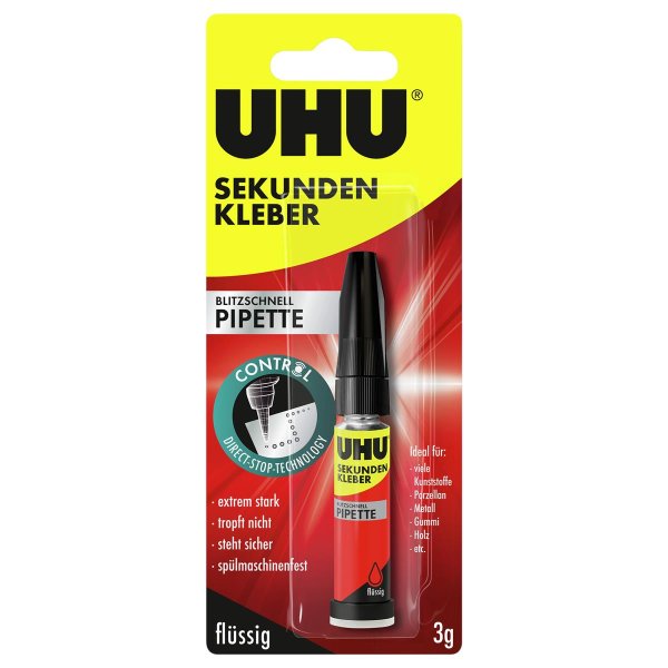 UHU® Sekundenkleber blitzschnell PIPETTE Control universell Dosierspitze 3g