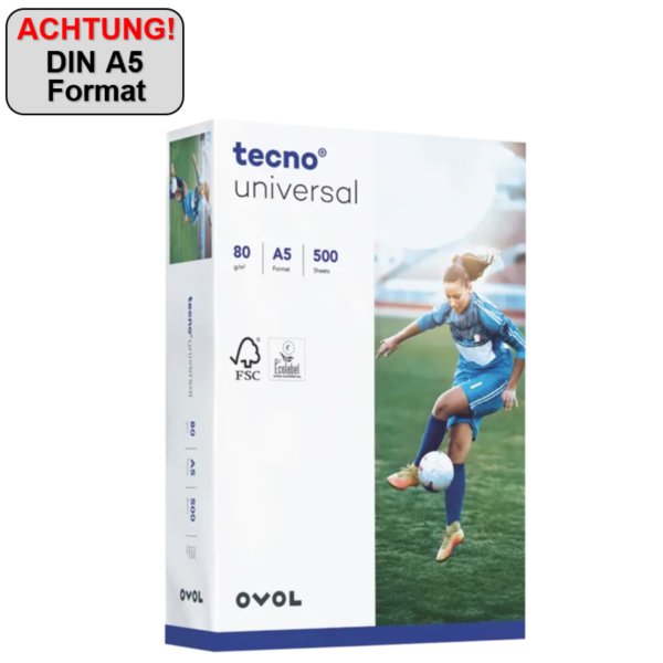tecno Kopierpapier Universal DIN A5 80g/m² elementar chlorfrei gebleicht weiß 500 Bl./Pack.