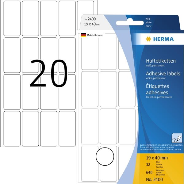 HERMA Vielzwecketikett 2400 19x40mm Papier weiß 640 St./Pack.