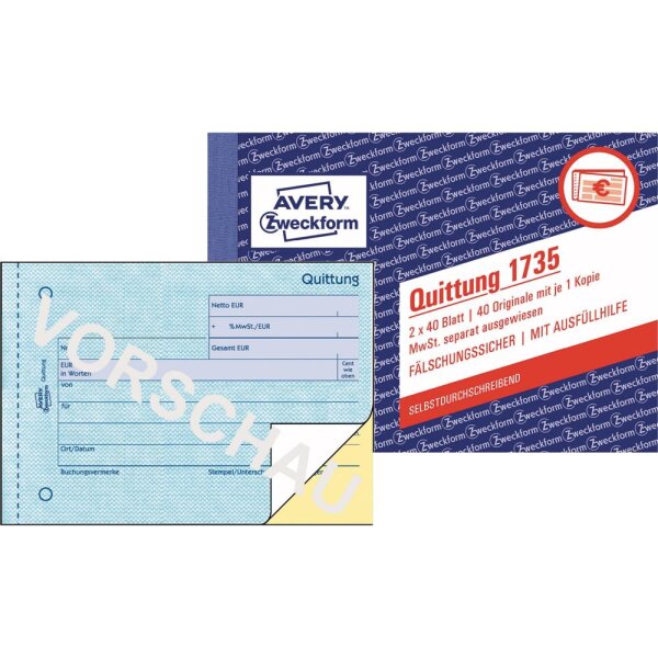 Avery Zweckform Quittung 1735 DIN A6 quer 2x40Blatt