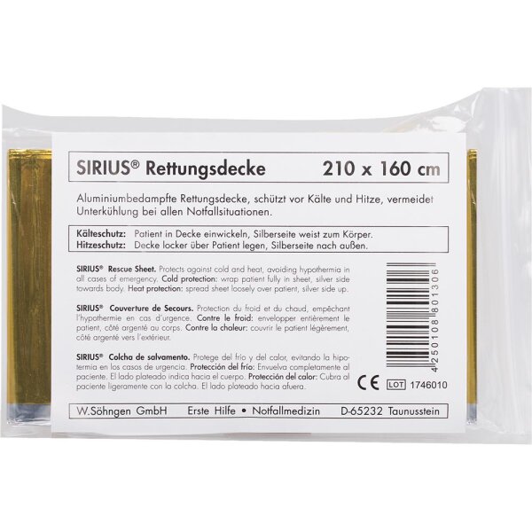 SIRIUS Rettungsdecke 0701001 210x160cm