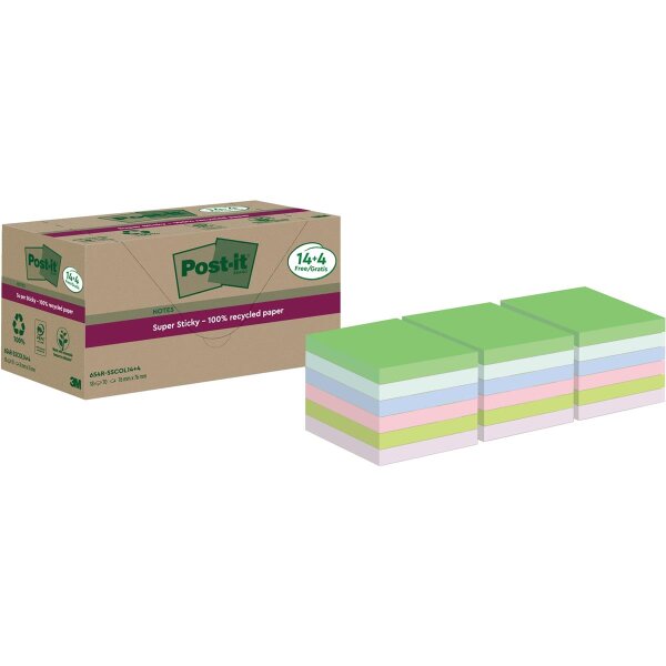 Post-it Haftnotiz Super Sticky 654 RSSCOL14+4F sort. 18St.