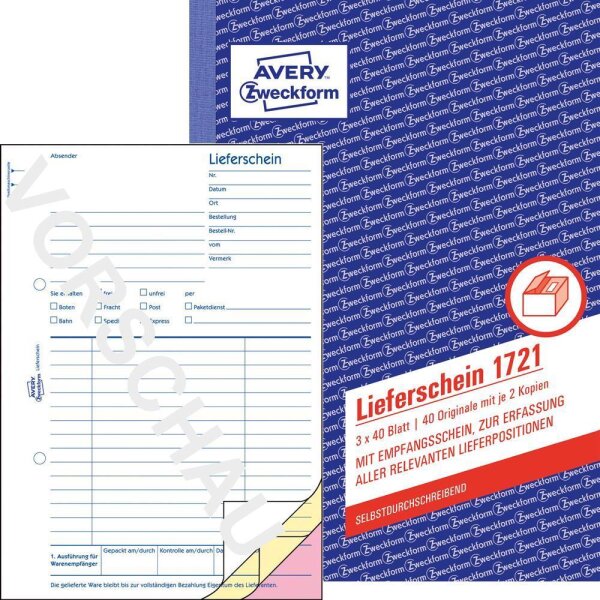 Avery Zweckform Lieferschein 1721 DIN A5 3x40Blatt
