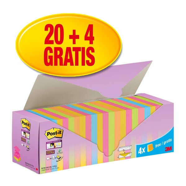 Post-it Haftnotiz Super Sticky R330 SSCOL VP24 76x76mm 24x90Bl