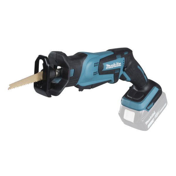 Makita® Säge DJR183 Akku-Reciprosäge inkl. Sechskantstiftschlüssel (3 mm), Reciprosägeblatt BIM 100/18Z Metall, Reciporblatt BIM 100/6Z Holz Zubehör erforderlich erforderliches Zubehör: Makita Akku BL1850B, Akkuladegerät DC18RC