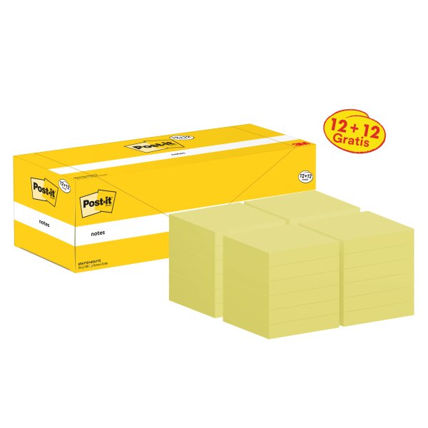 Post-it® Haftnotiz Notes Promotion 76 x 76 mm (B x H) gelb 100 Bl./Block 24 Block/Pack.