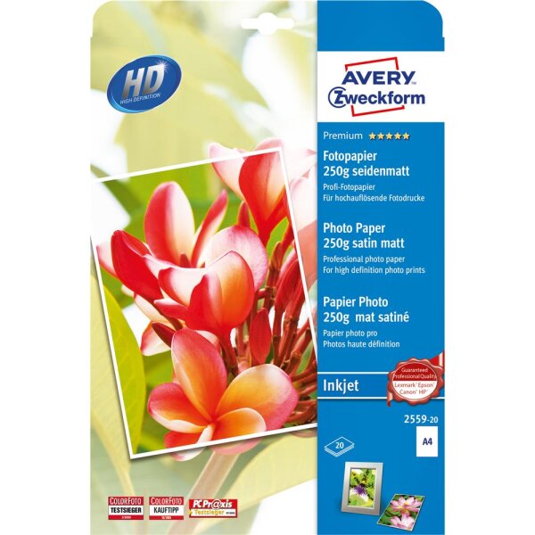 Avery Zweckform Fotopapier Premium 2559-20 DIN A4 250g ws 20 Bl./Pack.