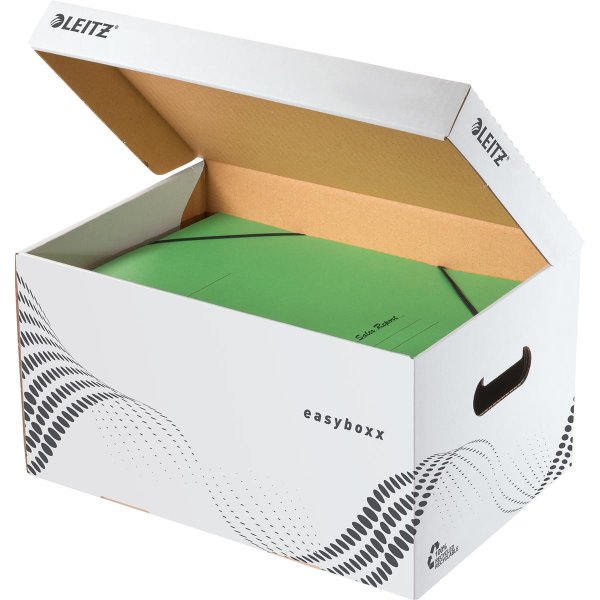 Leitz Archivbox easyboxx S 35,5 x 19,3 x 25,2 cm (B x H x T) DIN A4 mit Archivdruck Wellpappe, 100 % recycelt weiß