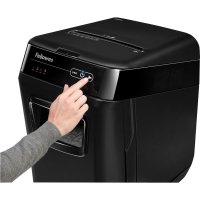 Fellowes® Aktenvernichter AutoMax™ 200C P-4 Papier, Heftklammern, Büroklammern, Kreditkarten, CDs/DVDs Partikelschnitt 10 Bl. manuell, 200 Bl. automatisch schwarz