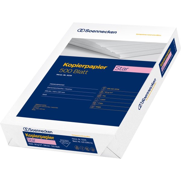 Soennecken Kopierpapier Star 5235 DIN A4 80g/m² elementar chlorfrei gebleicht hochweiß 500 Bl./Pack.